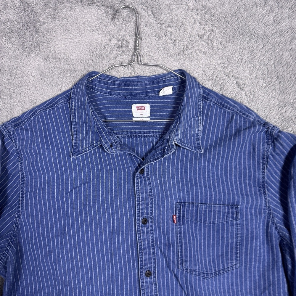 Levis Shirt Men XXL 2XL Conductor Stripe Hickory Denim Chambray Slim Western